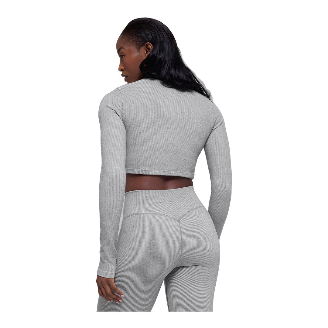 alo Seamless Two Tone Rib Jacket - Light Misty Grey Heather