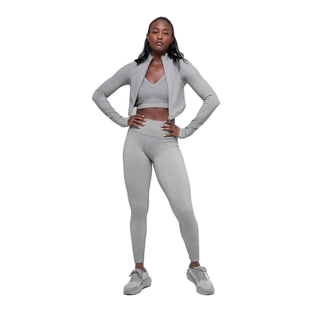alo Seamless Two Tone Rib Jacket - Light Misty Grey Heather