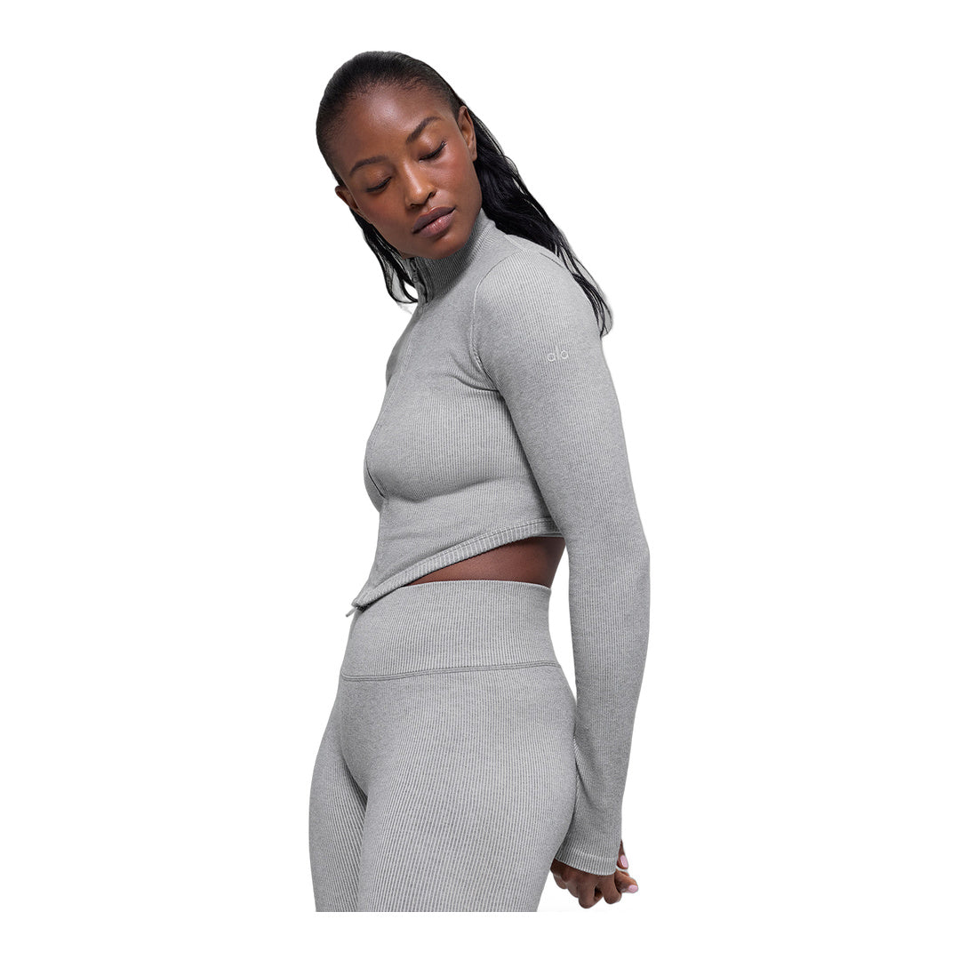 alo Seamless Two Tone Rib Jacket - Light Misty Grey Heather
