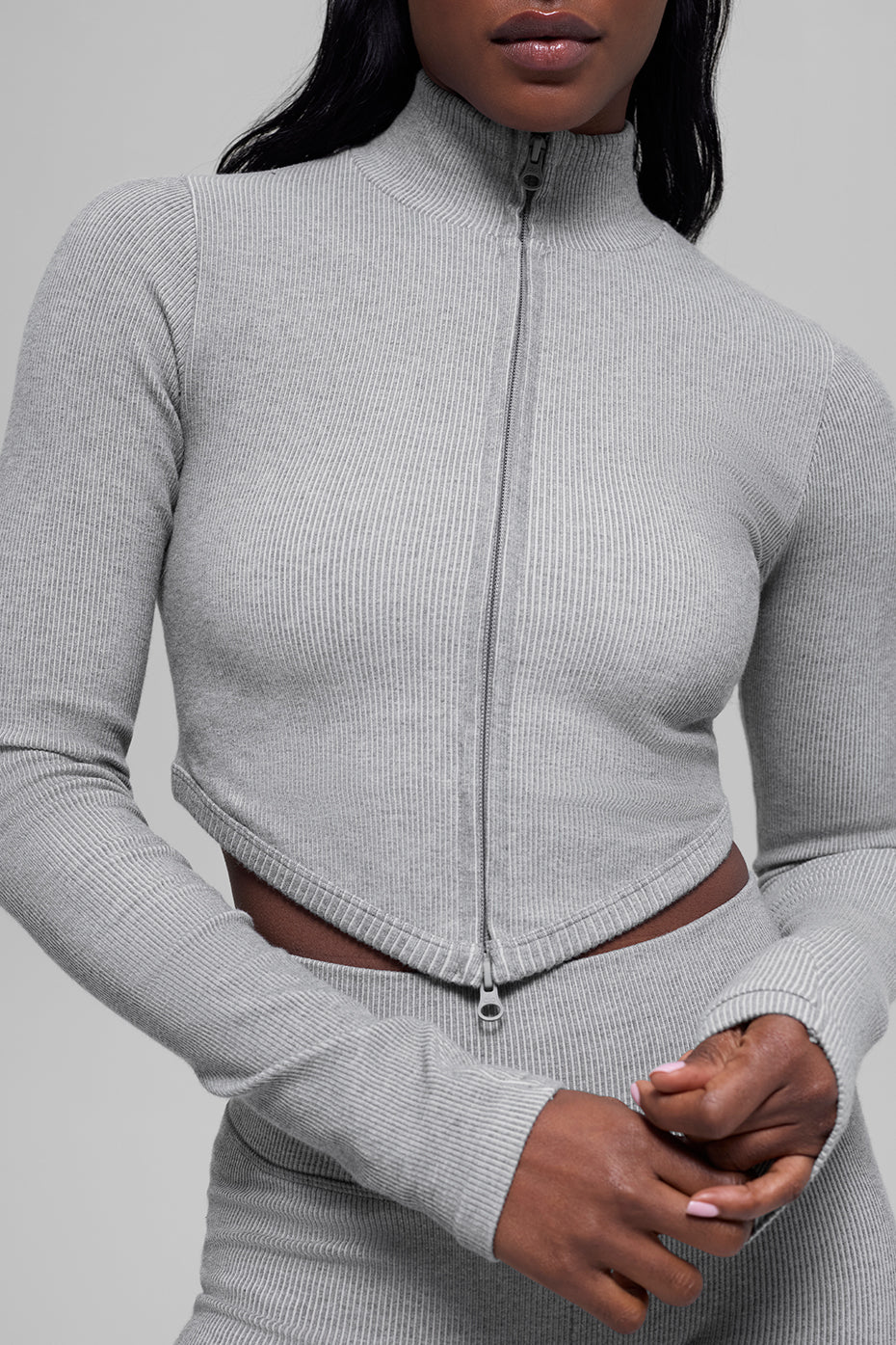 alo Seamless Two Tone Rib Jacket - Light Misty Grey Heather