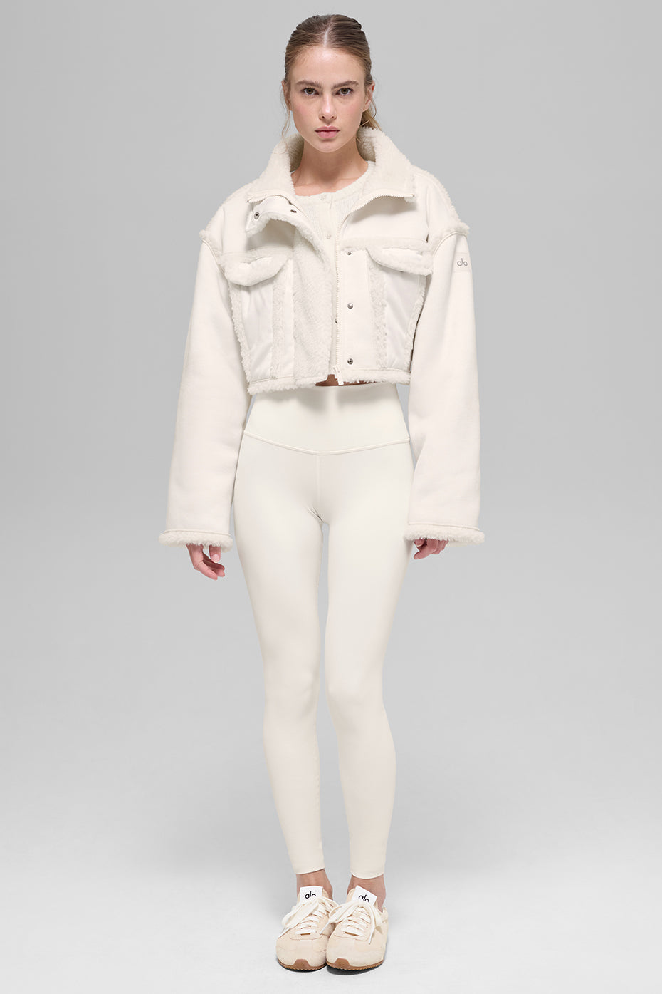 alo Faux Shearling Snowfall Cropped Jacket - Ivory