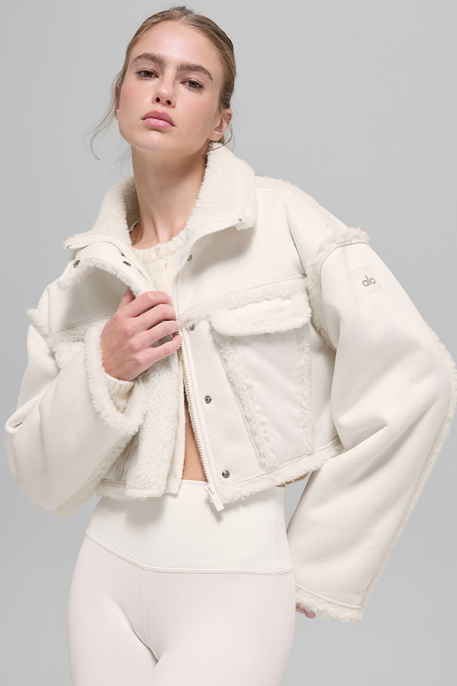 alo Faux Shearling Snowfall Cropped Jacket - Ivory