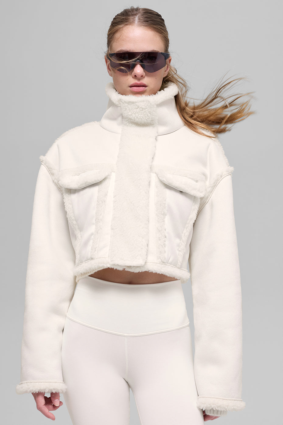 alo Faux Shearling Snowfall Cropped Jacket - Ivory