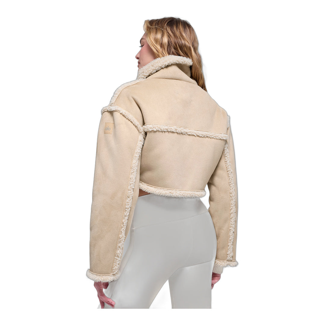 alo Faux Shearling Snowfall Cropped Jacket - Woodland Tan