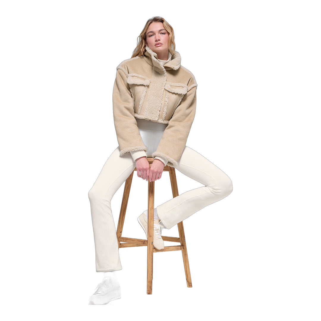 alo Faux Shearling Snowfall Cropped Jacket - Woodland Tan