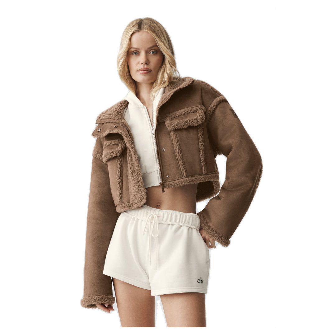 ALO Faux Shearling Snowfall Cropped Jacket - Java Brown