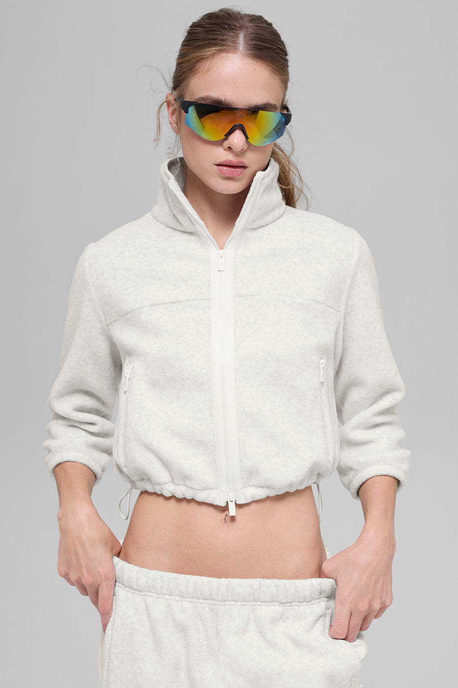 alo Polar Fleece Retreat Cropped Jacket - White Heather Grey