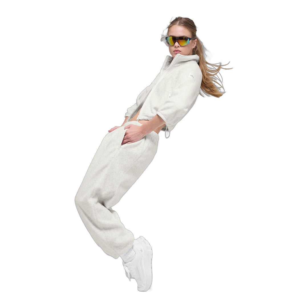 alo Polar Fleece Retreat Cropped Jacket - White Heather Grey