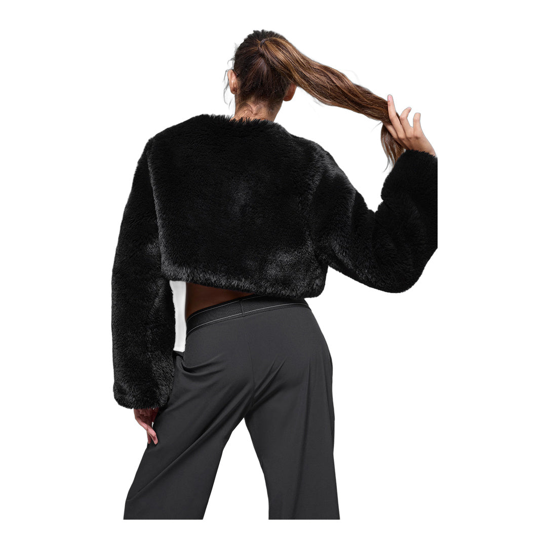 alo Faux Fur Chic Cropped Jacket - Black