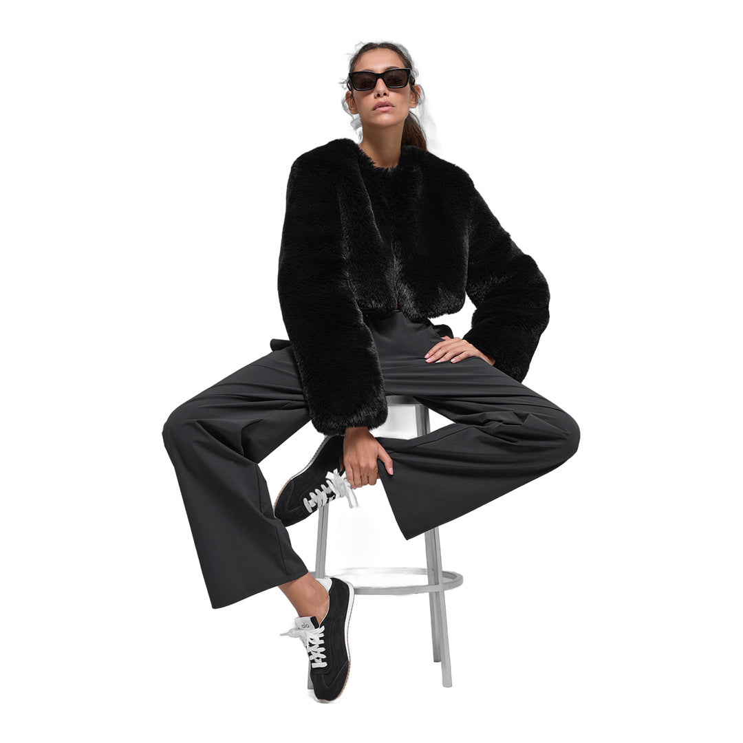 alo Faux Fur Chic Cropped Jacket - Black
