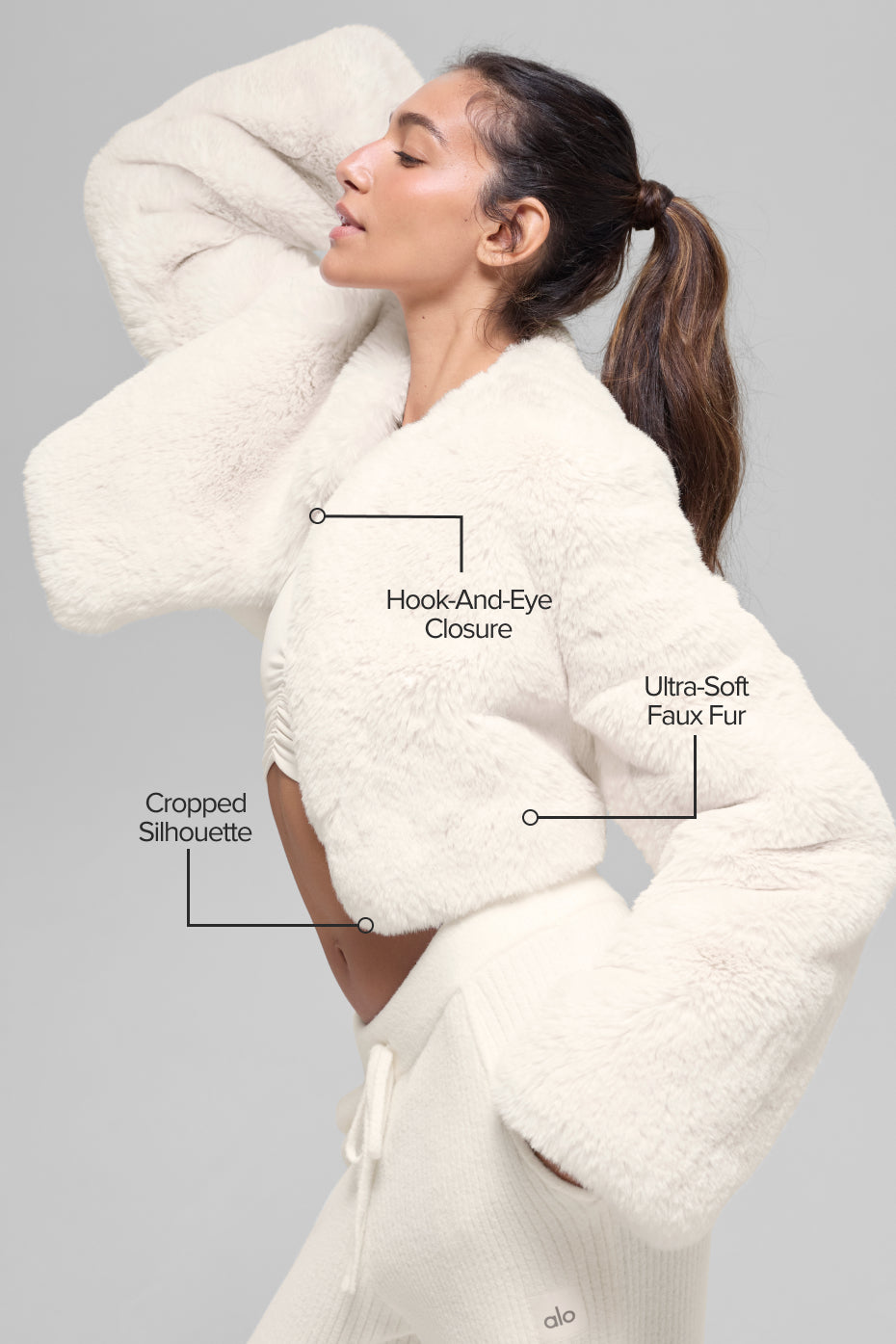 alo Faux Fur Chic Cropped Jacket - Ivory