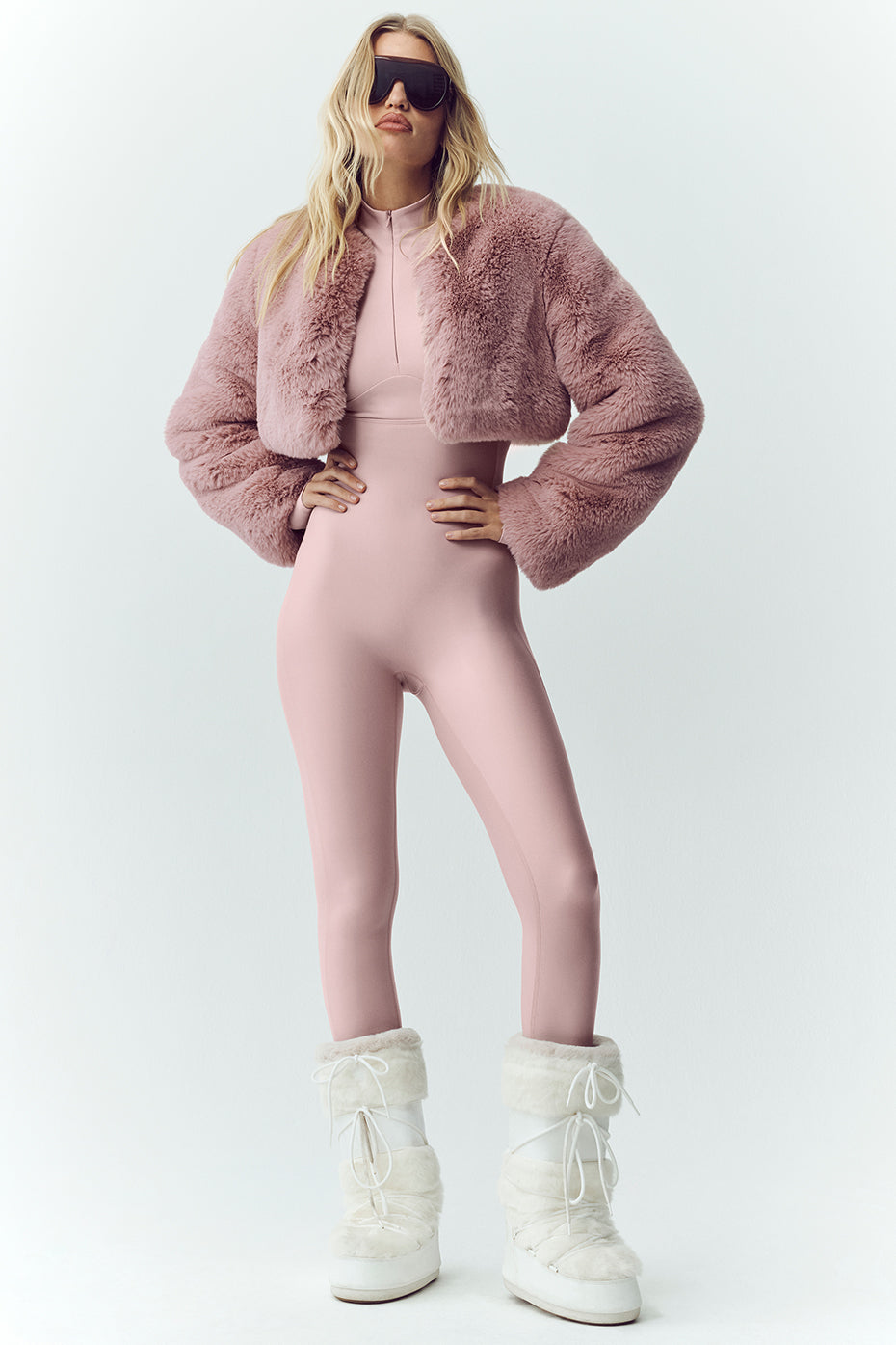 alo Faux Fur Chic Cropped Jacket - Pink Champagne