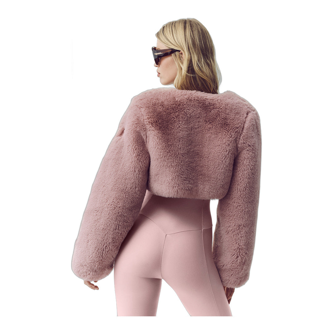 alo Faux Fur Chic Cropped Jacket - Pink Champagne