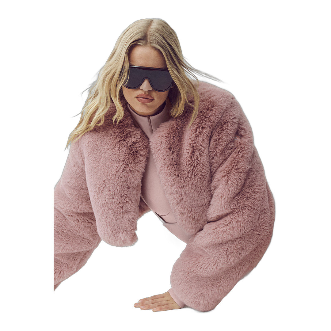 alo Faux Fur Chic Cropped Jacket - Pink Champagne