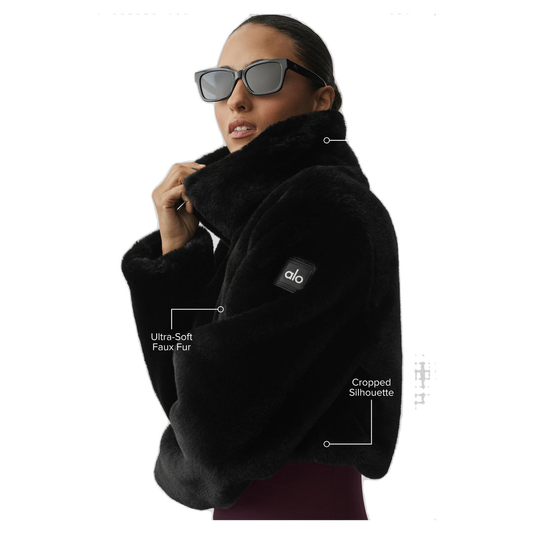 ALO Faux Fur Cropped Amore Jacket - Black
