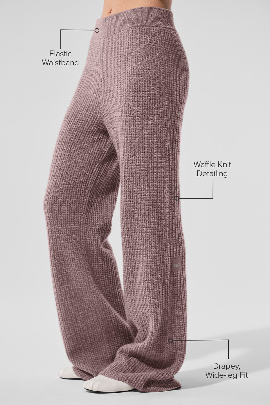 alo Cashmere High-Waist Plush Waffle Pant - Mushroom Heather