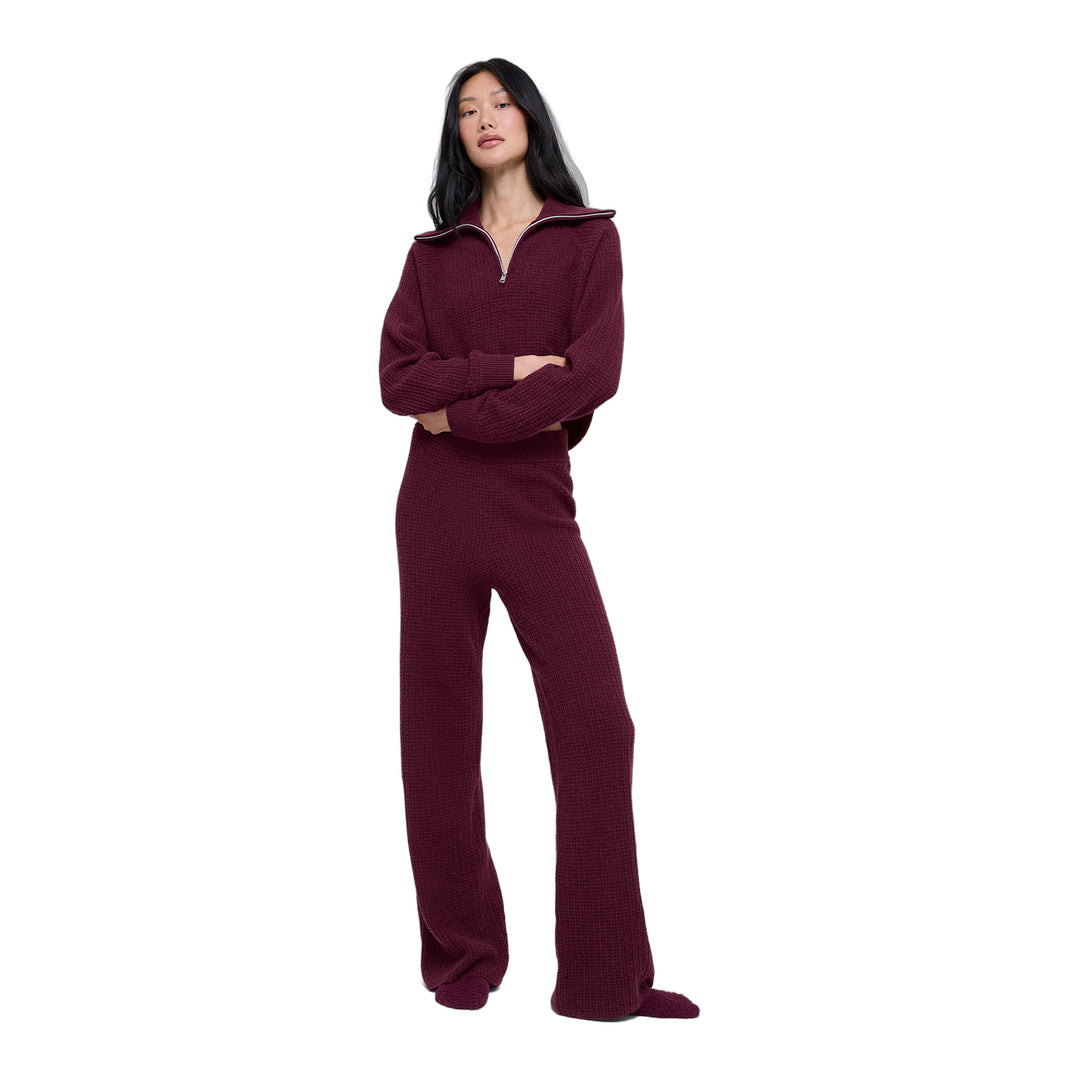 alo Cashmere High-Waist Plush Waffle Pant - Burgundy