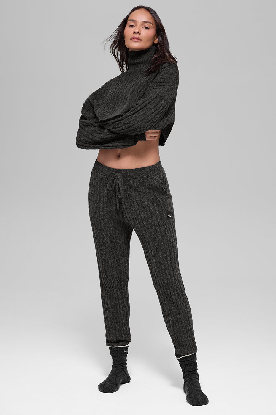 alo Cable Knit Winter Bliss Pant - Dark Heather Grey
