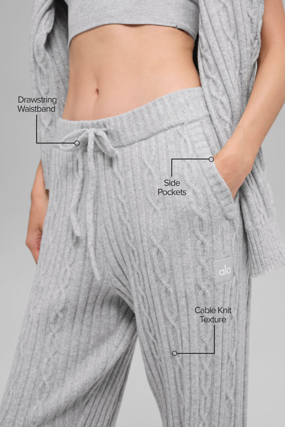 alo Cable Knit Winter Bliss Pant - Athletic Heather Grey
