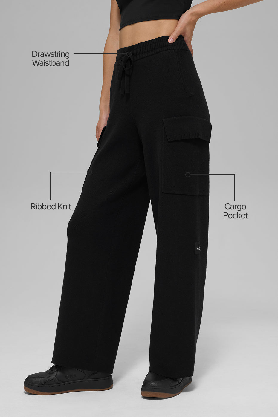 alo Scholar Knit High-Waist Cargo Pant - Black