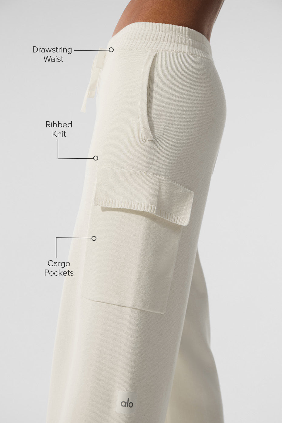 alo Scholar Knit High-Waist Cargo Pant - Ivory