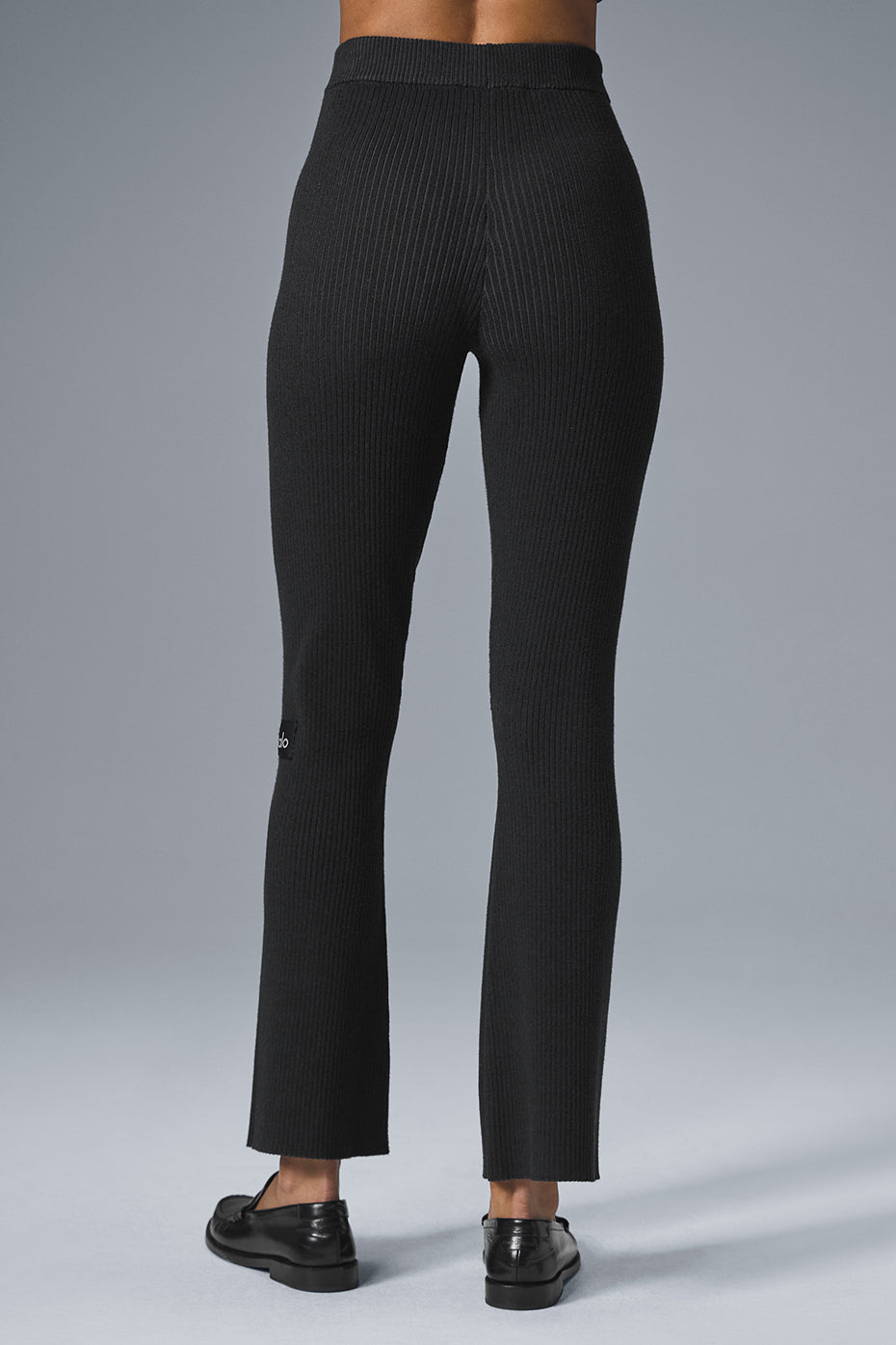 alo Denim Knit High-Waist Flare Pant - Black/Anthracite