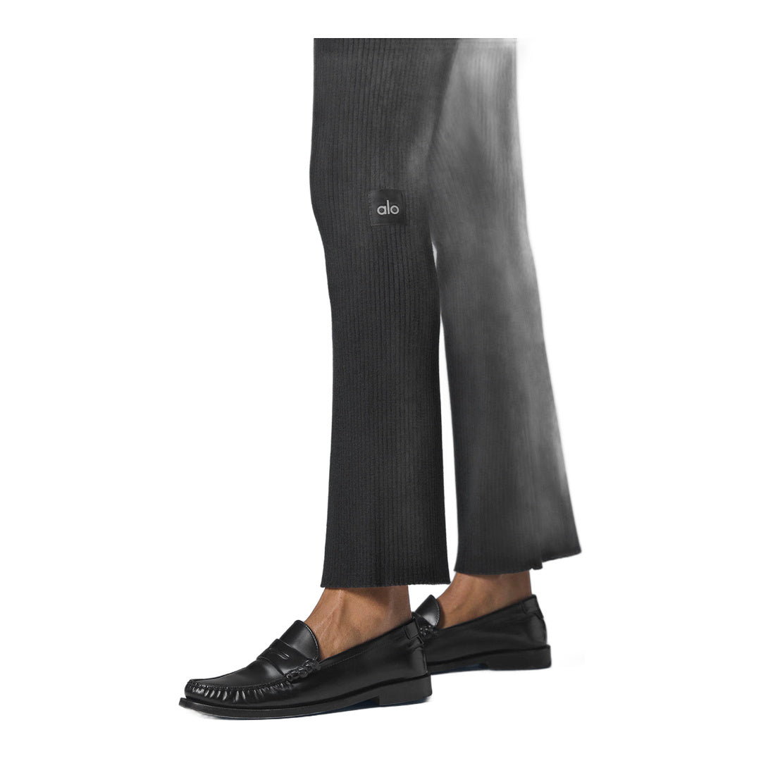 alo Denim Knit High-Waist Flare Pant - Black/Anthracite