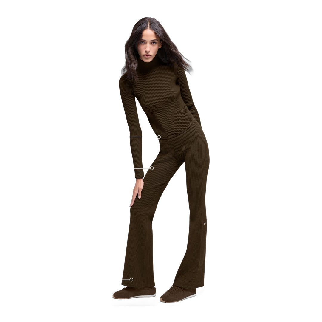 alo Denim Knit High-Waist Flare Pant - Espresso/Black