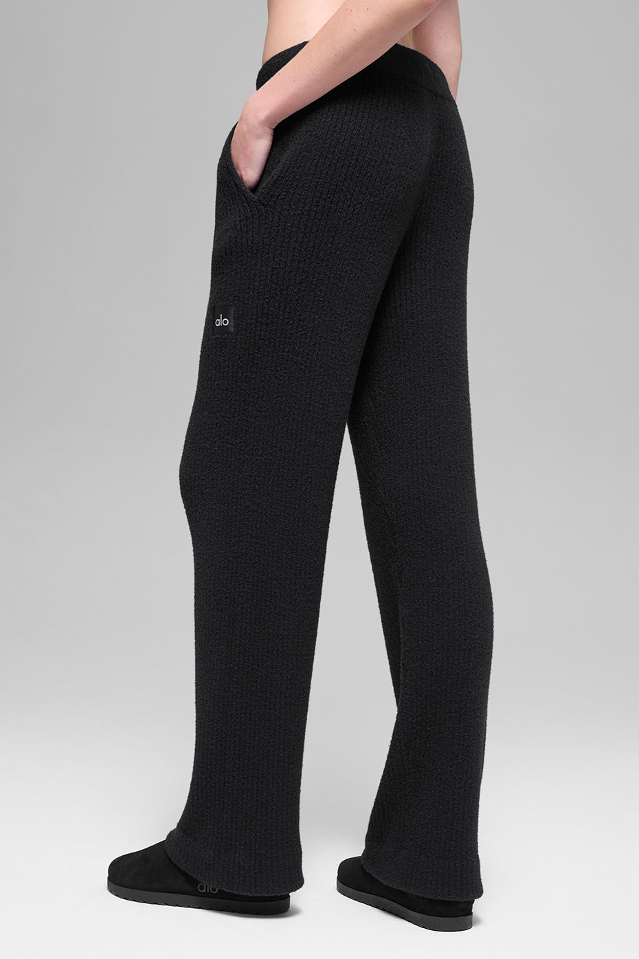 alo Snuggle Up Sweater High-Waist Wide Leg Pant - Black