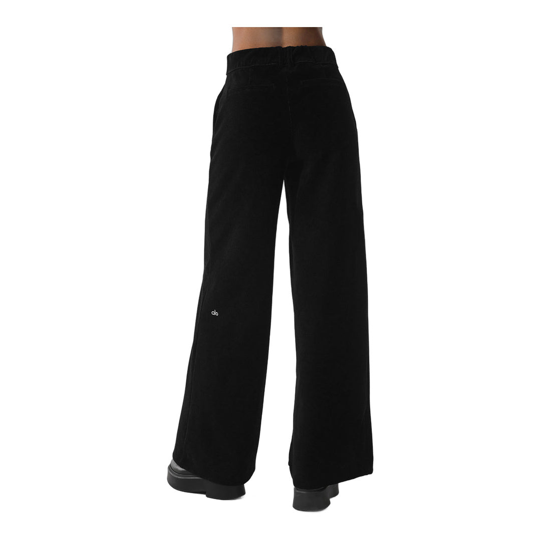 alo Micro Corduroy Mid-Rise Dreamer Wide Leg Trouser - Black