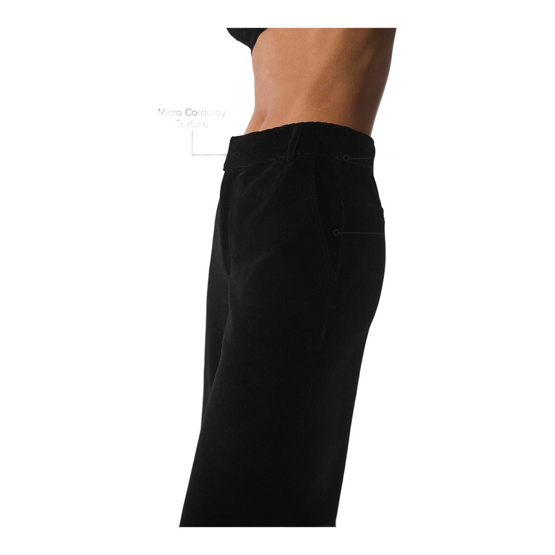 alo Micro Corduroy Mid-Rise Dreamer Wide Leg Trouser - Black