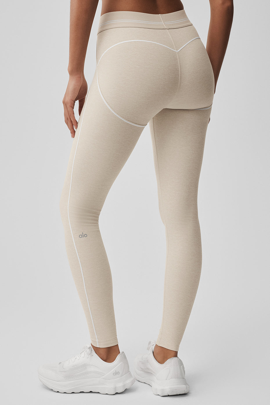 alo Alosoft High-Waist Heart Throb Legging - Oatmeal Heather/White