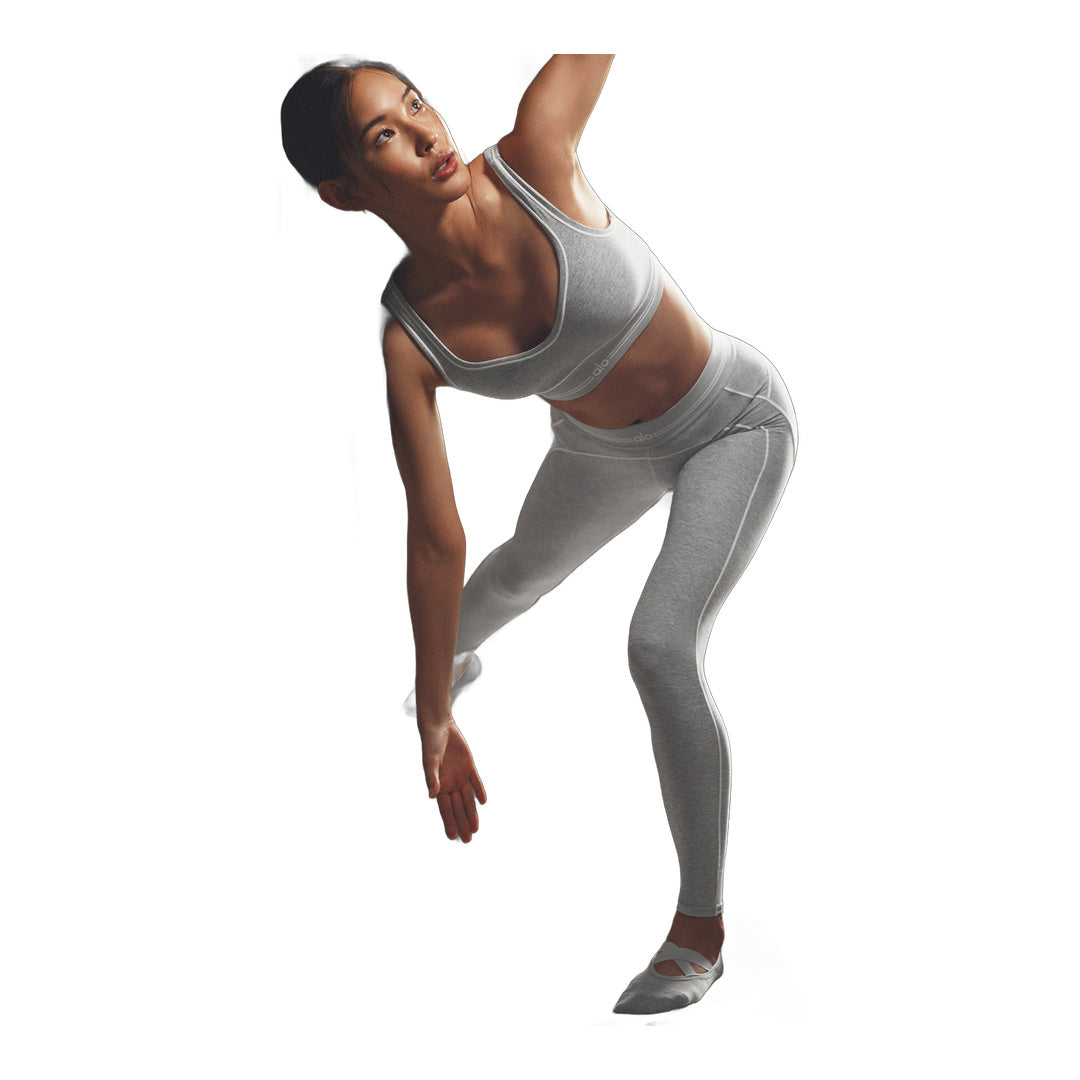 alo Alosoft High-Waist Heart Throb Legging - Athletic Heather Grey/White