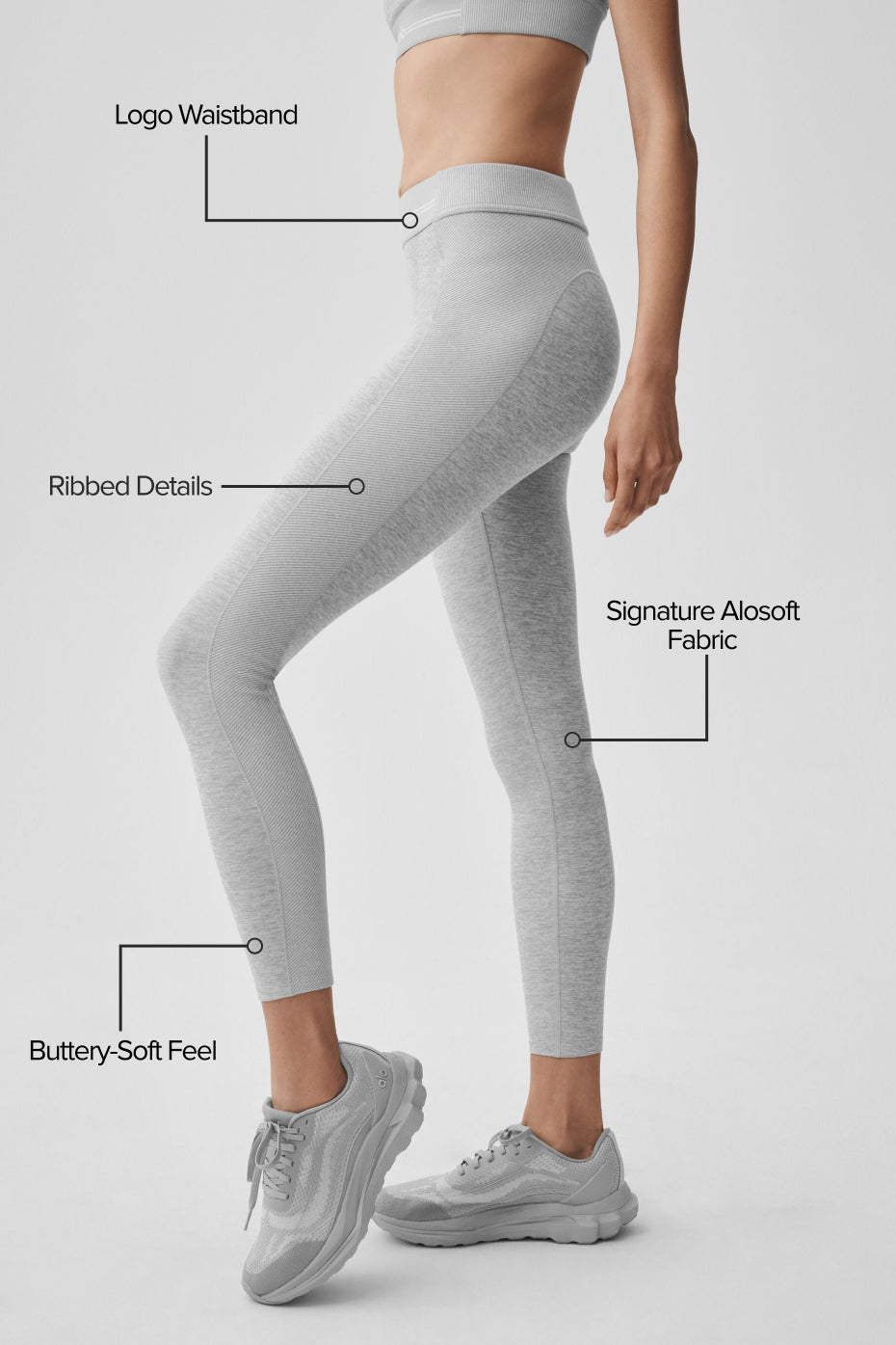 alo Alosoft High-Waist 7/8 Relay Legging - Athletic Heather Grey/White