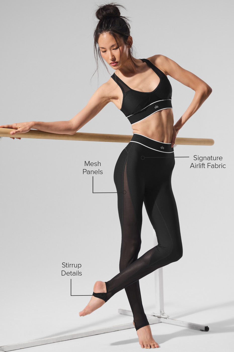 alo Airlift Mesh High-Waist Darling Stirrup Legging - Black