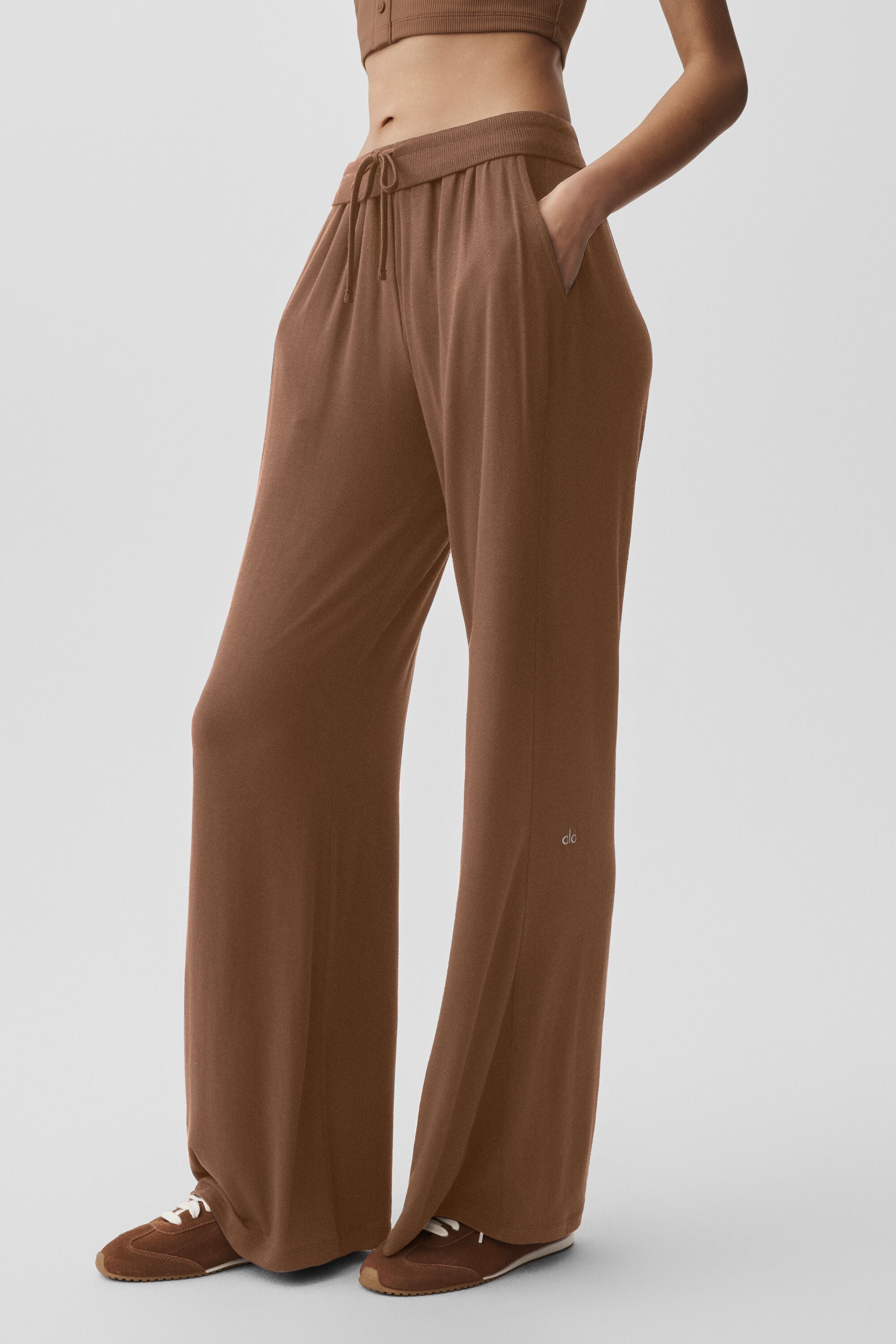 alo Semi-Sheer Delicate Lounge Flare Pant - Sun Kissed Brown