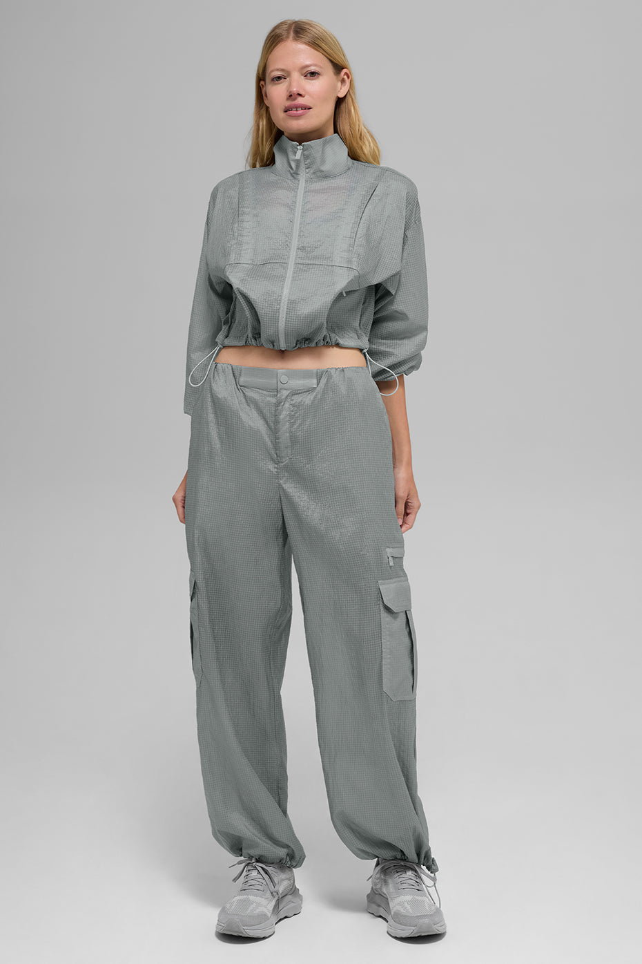 alo Sheer Game Time Wide Leg Jogger - Lunar Grey