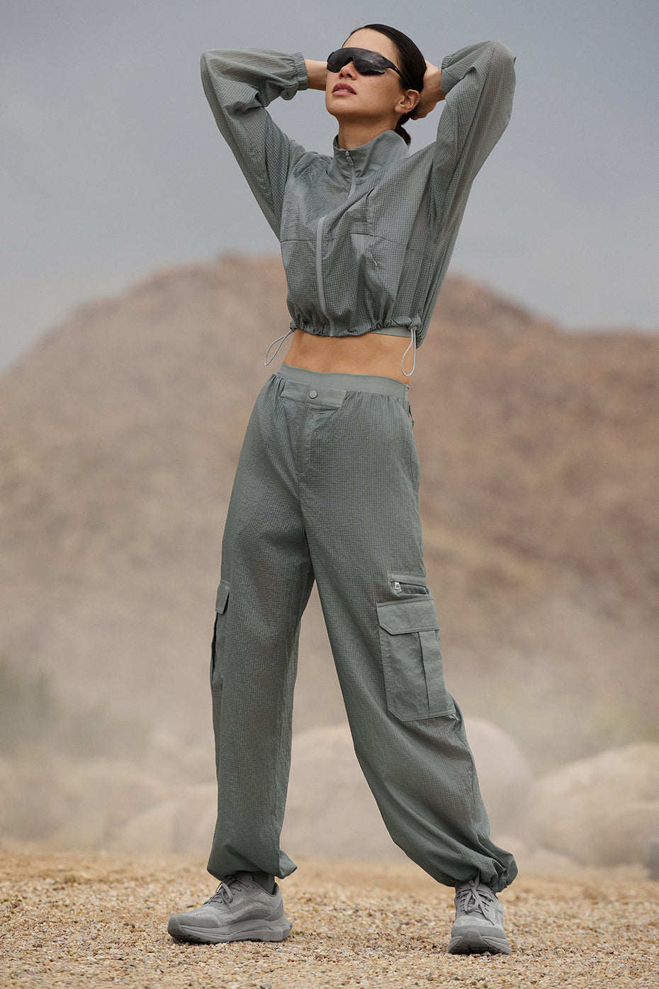 alo Sheer Game Time Wide Leg Jogger - Lunar Grey