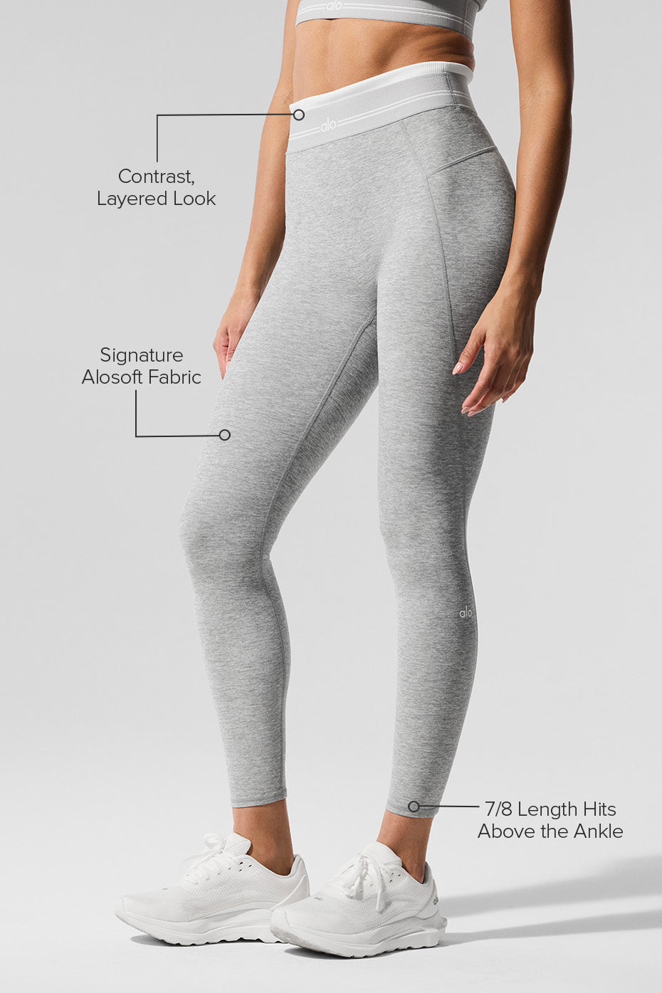 alo Alosoft High-Waist 7/8 Better Together Legging - Athletic Heather Grey/White