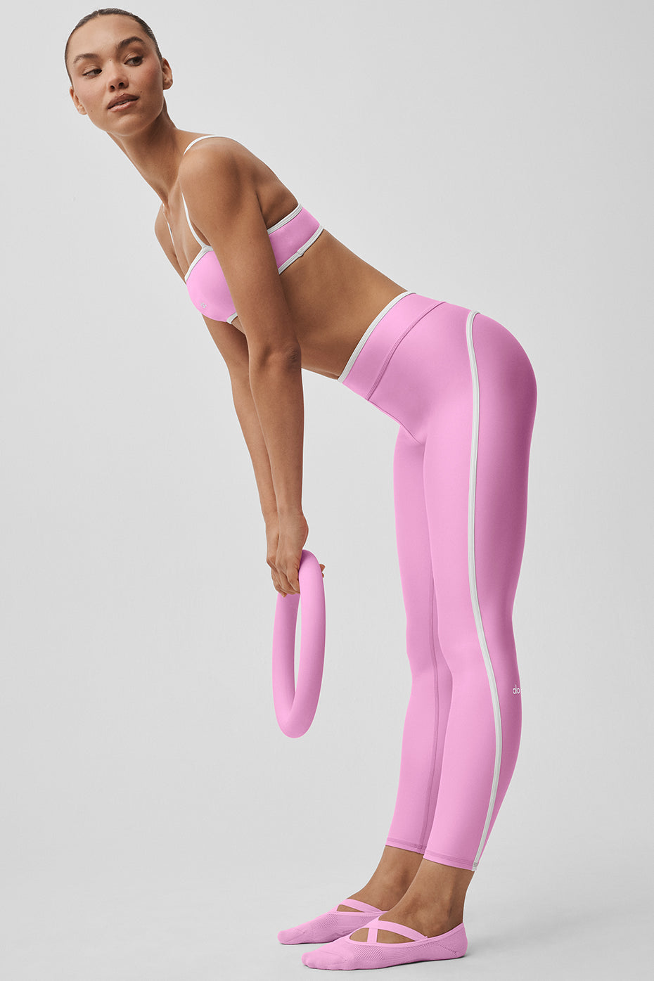 alo Airlift High Waist Charger 7/8 Legging - Candy Heart Pink/White