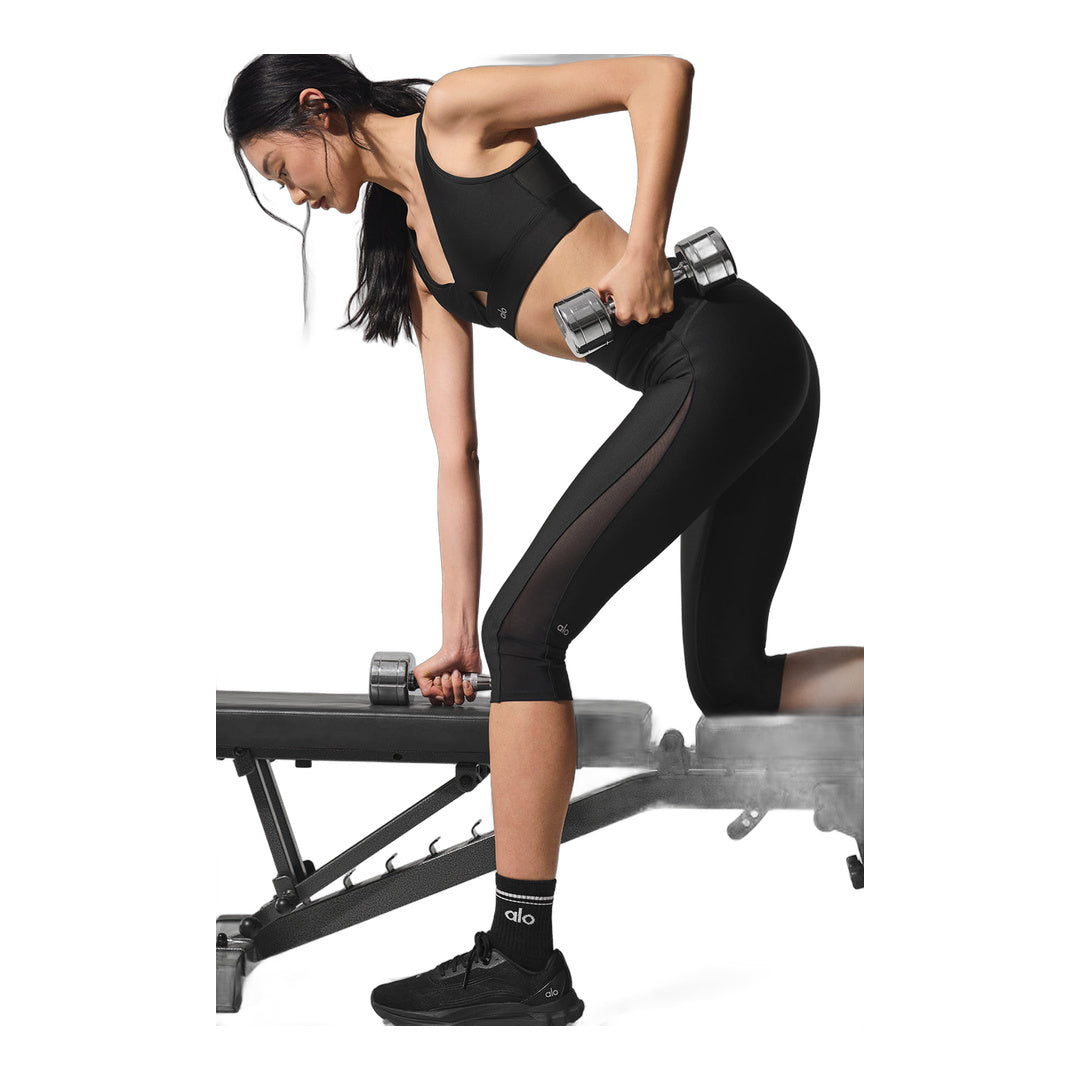 alo Airlift Mesh High-Waist Just Right Capri - Black
