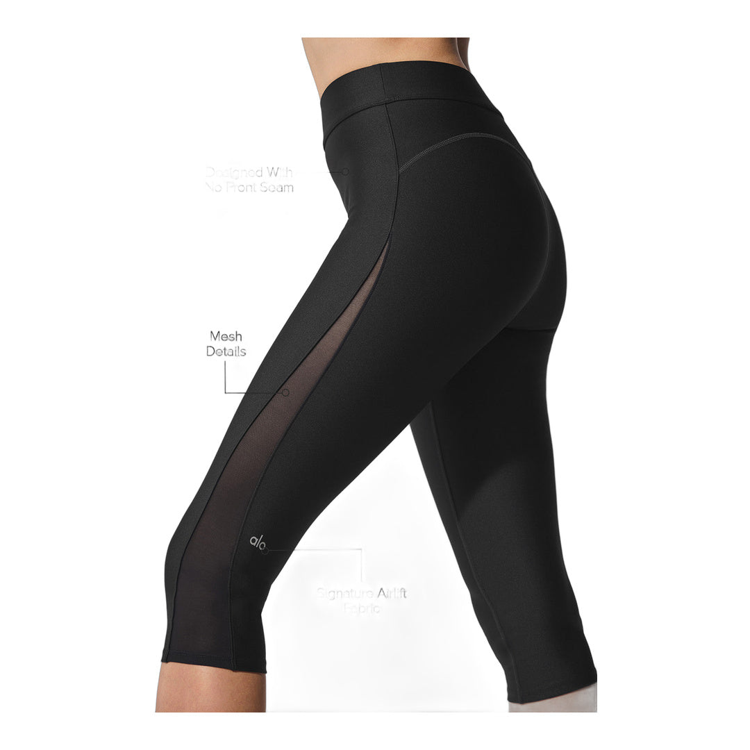 alo Airlift Mesh High-Waist Just Right Capri - Black