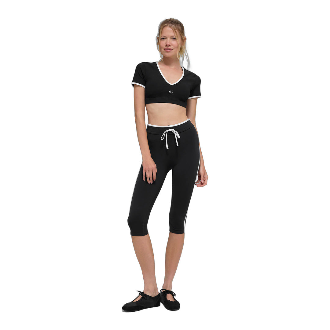 alo Airbrush High-Waist Race Pace Capri - Black/White