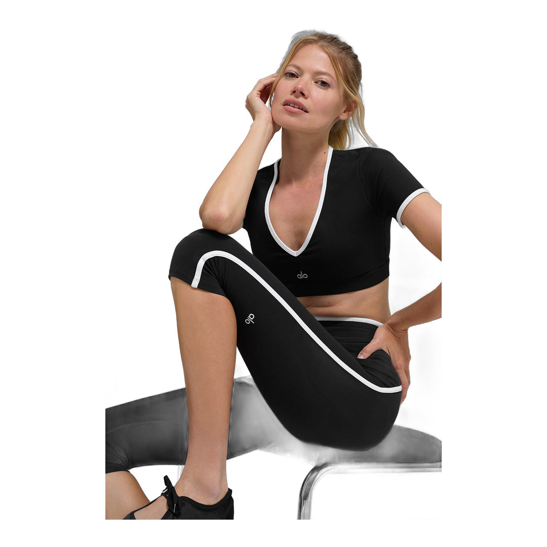 alo Airbrush High-Waist Race Pace Capri - Black/White