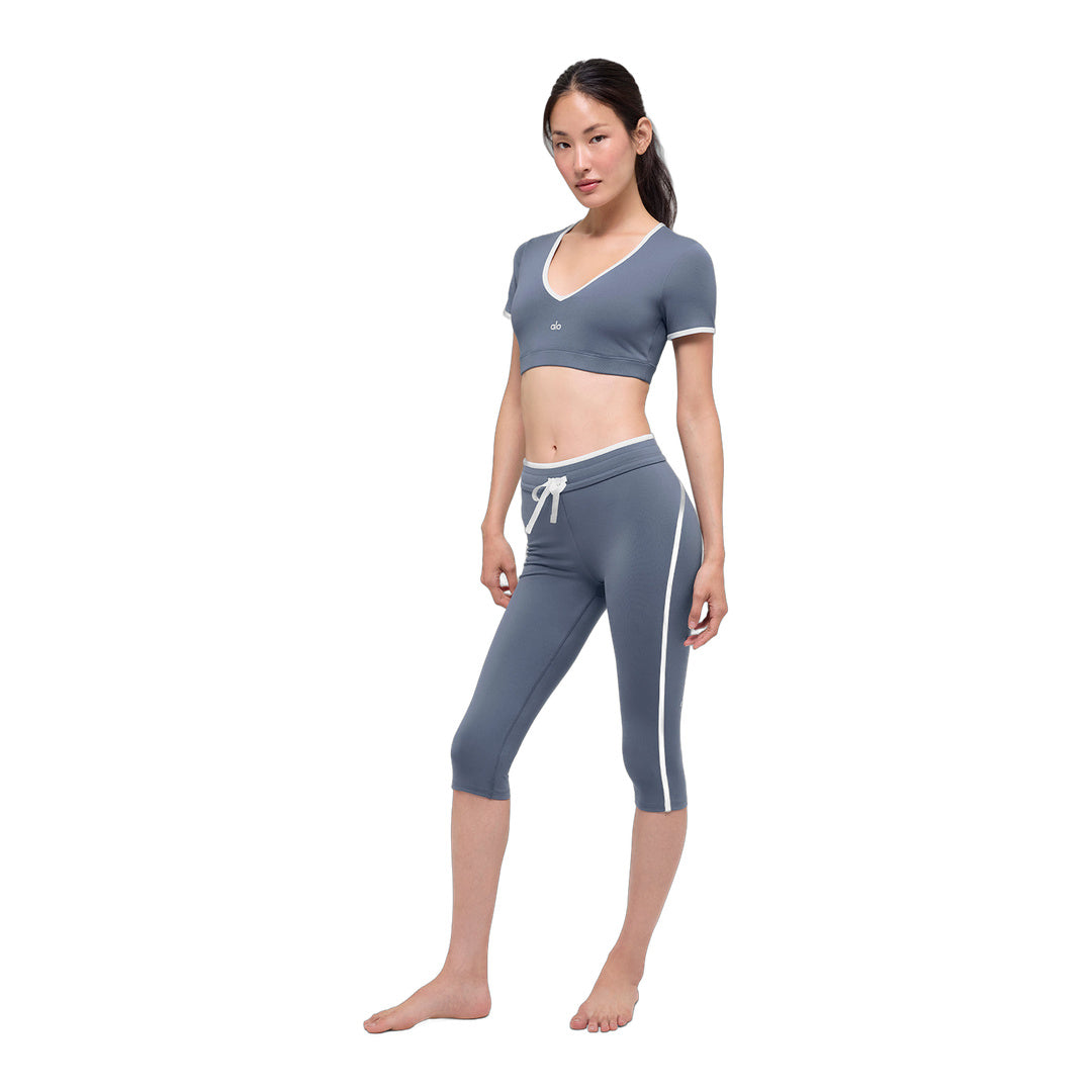 alo Airbrush High-Waist Race Pace Capri - Bluestone/White
