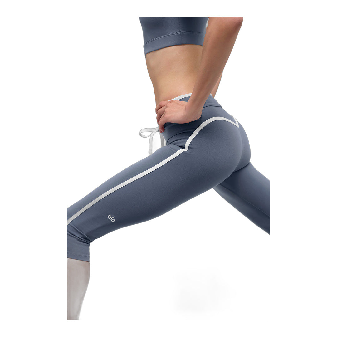 alo Airbrush High-Waist Race Pace Capri - Bluestone/White