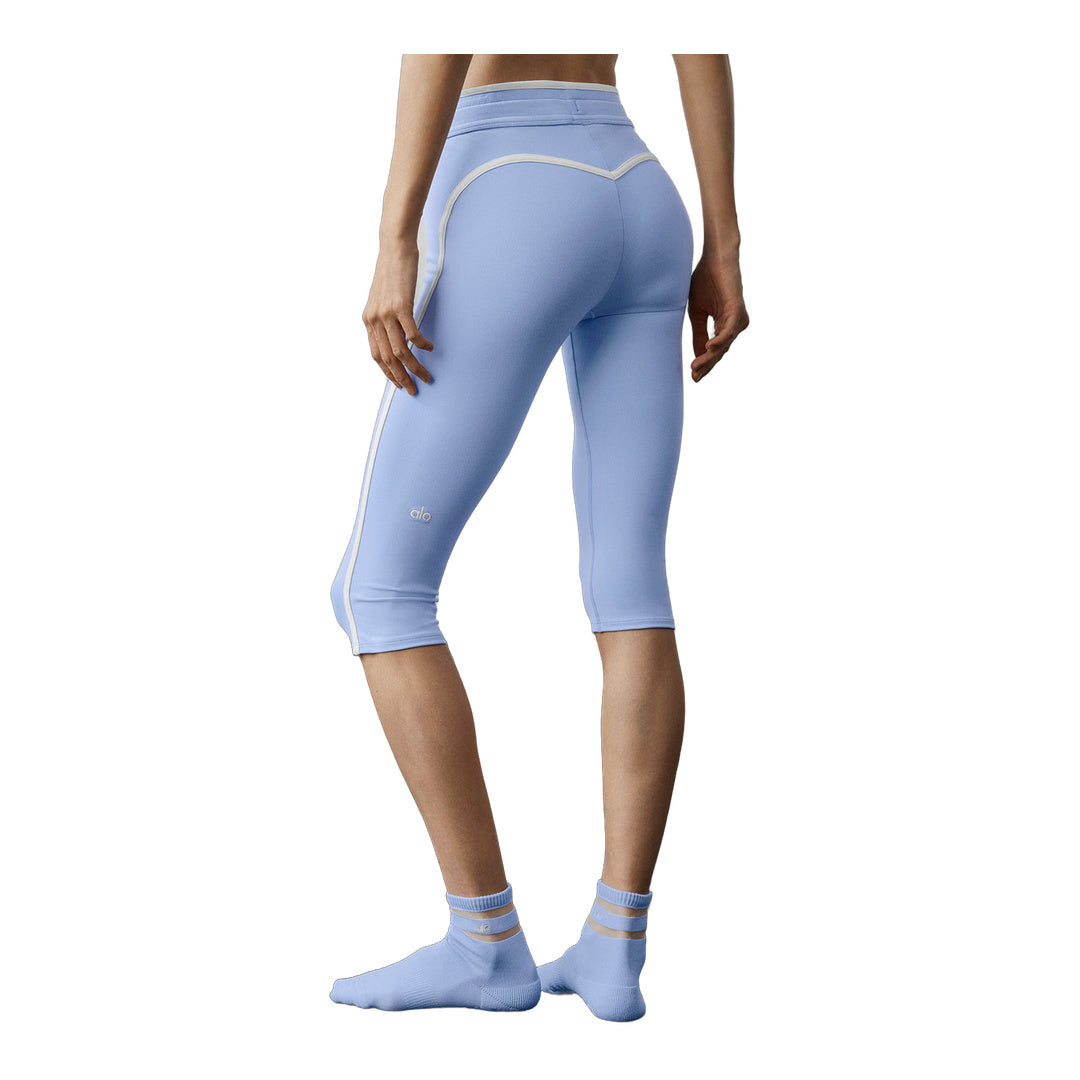 alo Airbrush High-Waist Race Pace Capri - Light Provence Blue/White