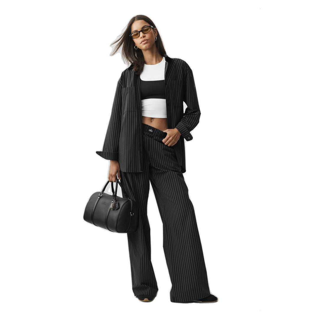 ALO Pinstripe Daylight Boxer Pant (Long) - Black/Titanium