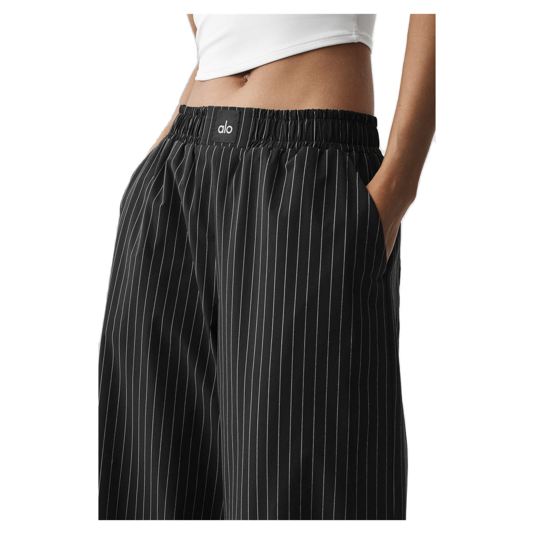 ALO Pinstripe Daylight Boxer Pant (Long) - Black/Titanium