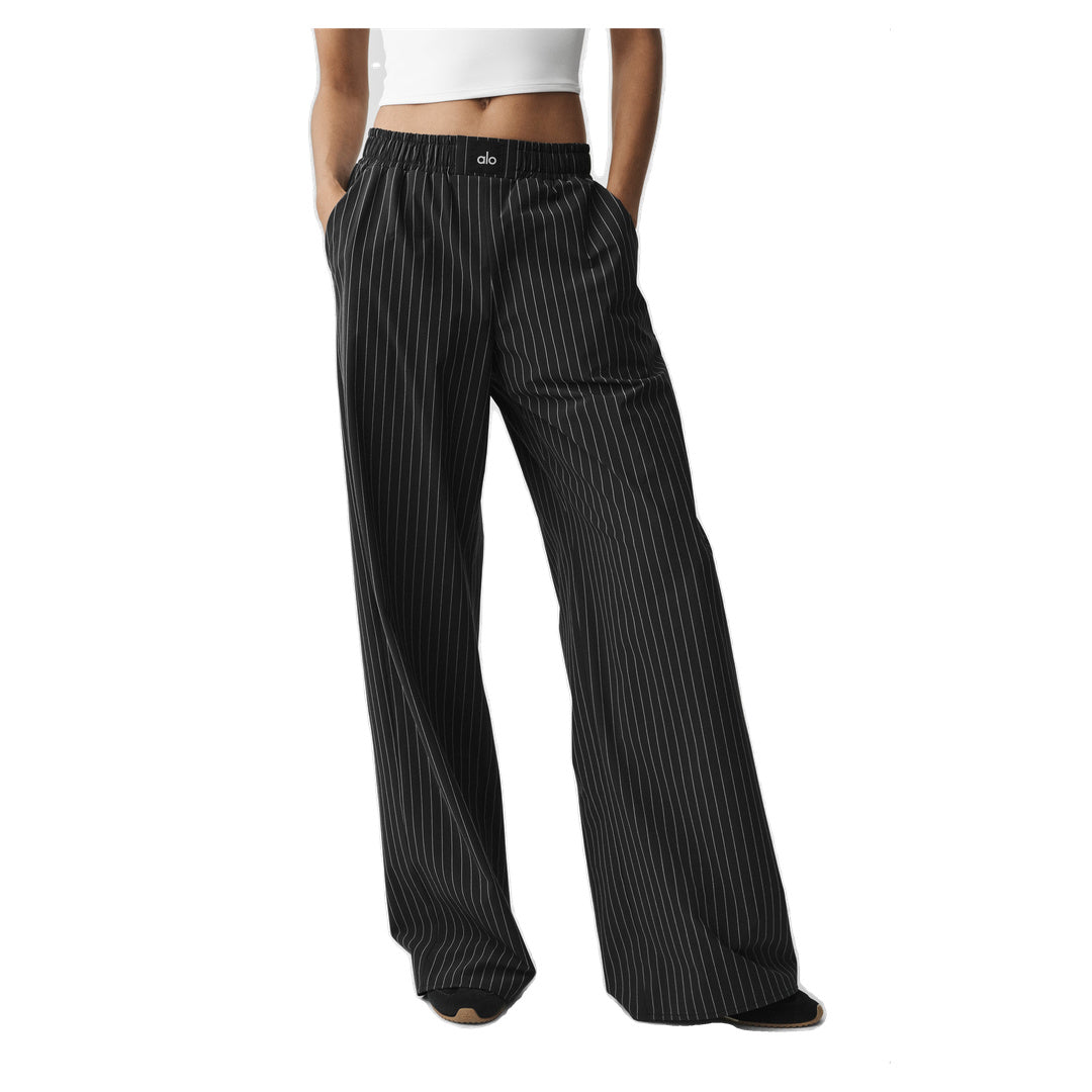 ALO Pinstripe Daylight Boxer Pant (Long) - Black/Titanium